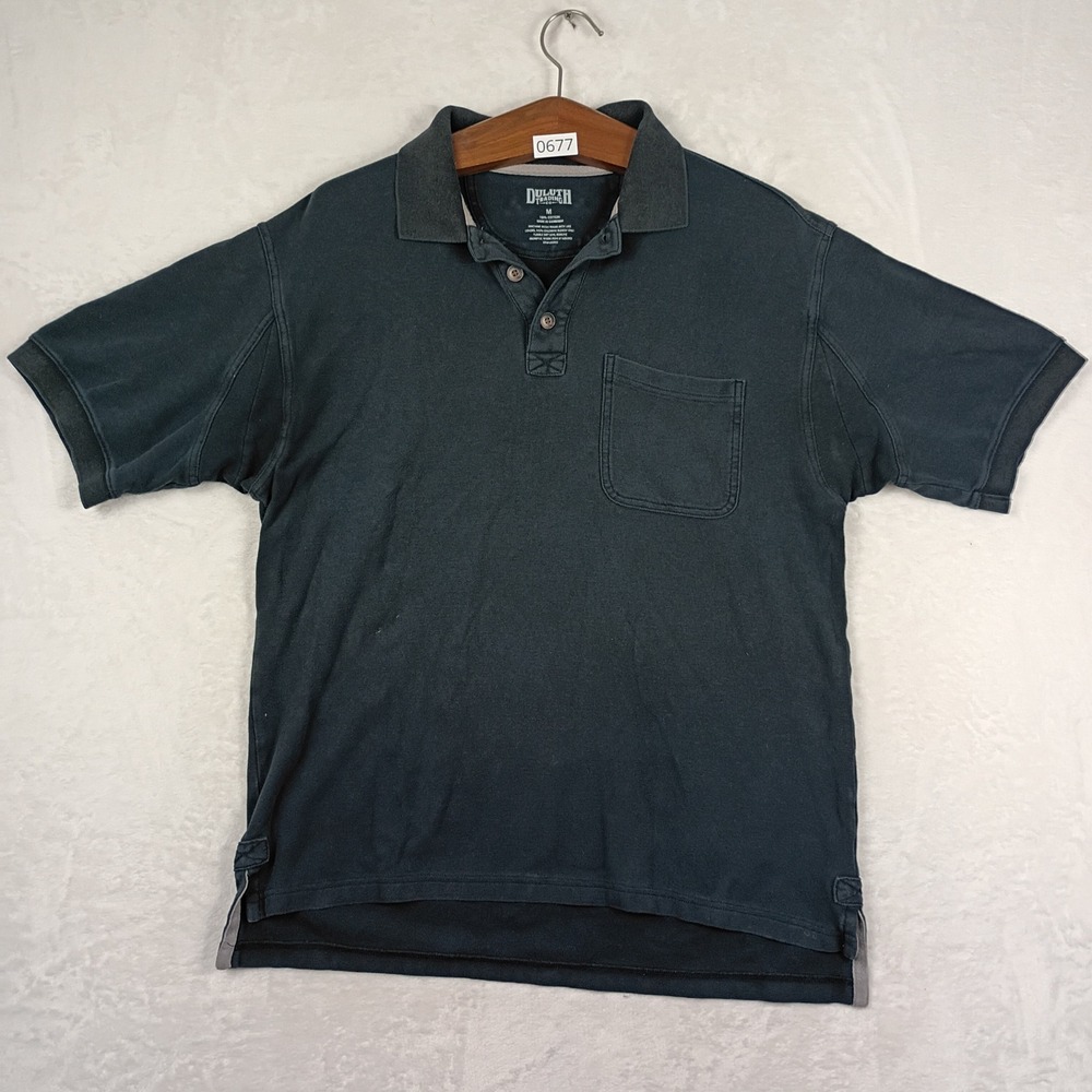 Duluth Trading Co Polo Shirt Mens M Gray Cotton Pocket Work Wear Gorpcore Hiking